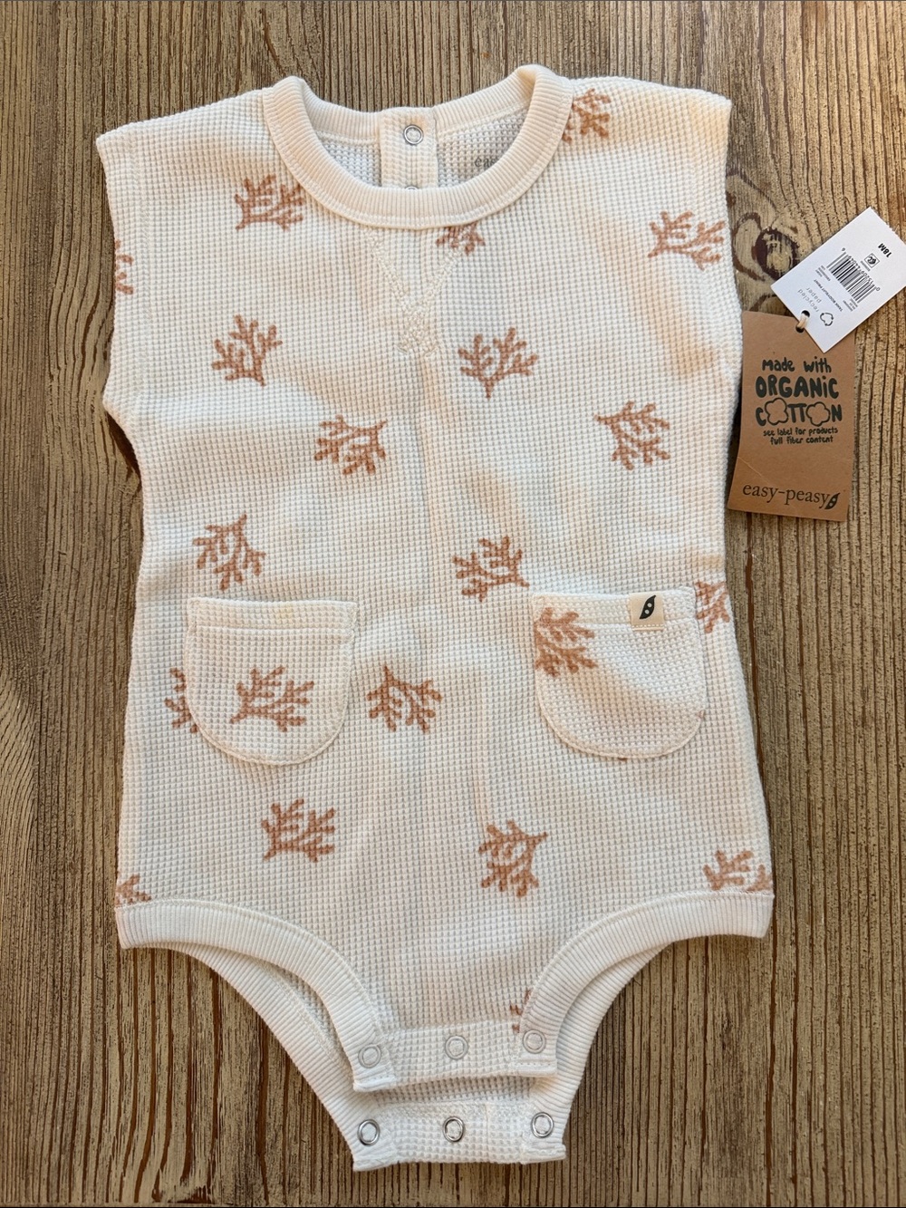 NWT - Easy Peasy Organic Cotton Cream & Tan Coral Print Baby One-Piece